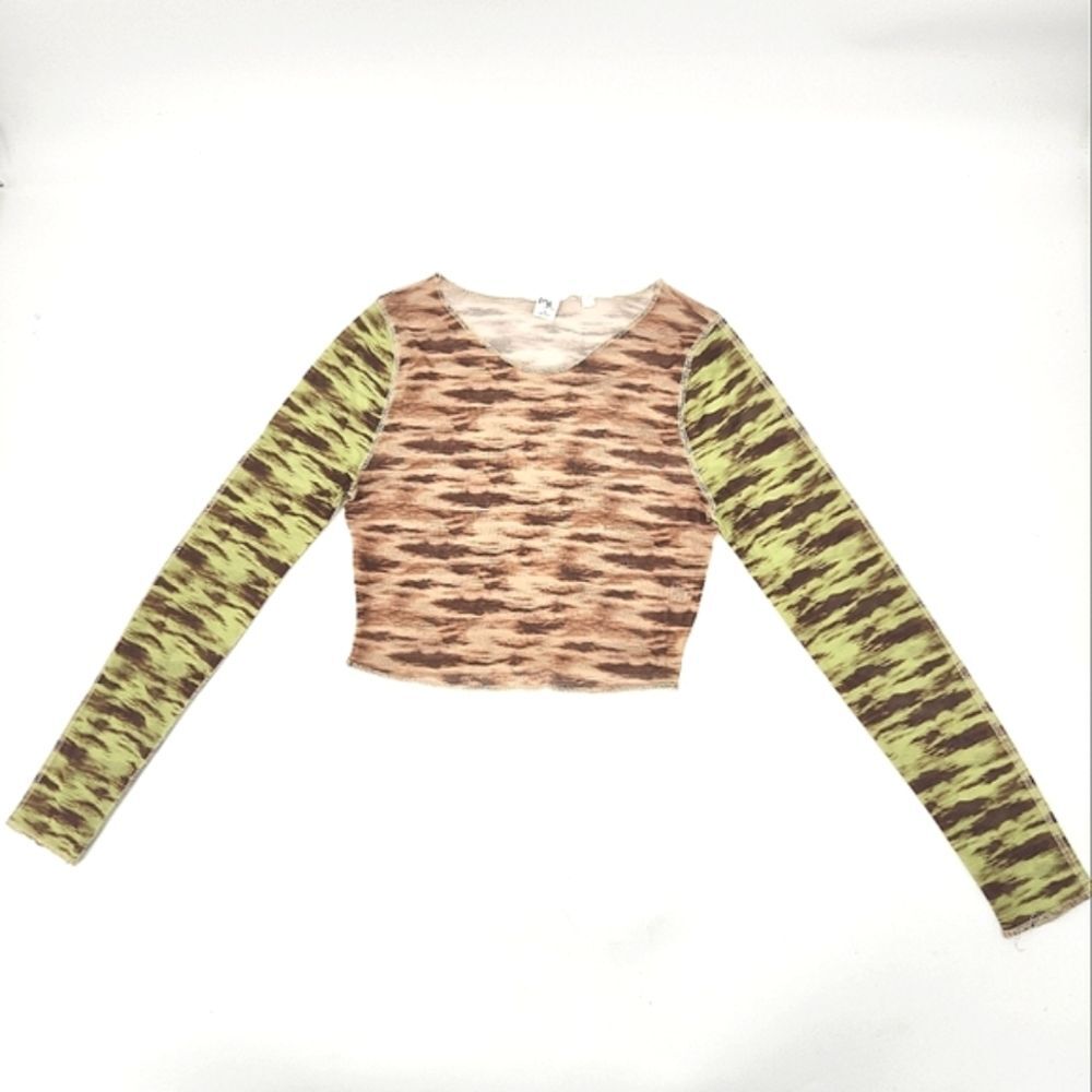 Pacsun Mesh Shirt Crop Top Womens Size Medium Sheer Tie Dye Rave Disco 70s Retro